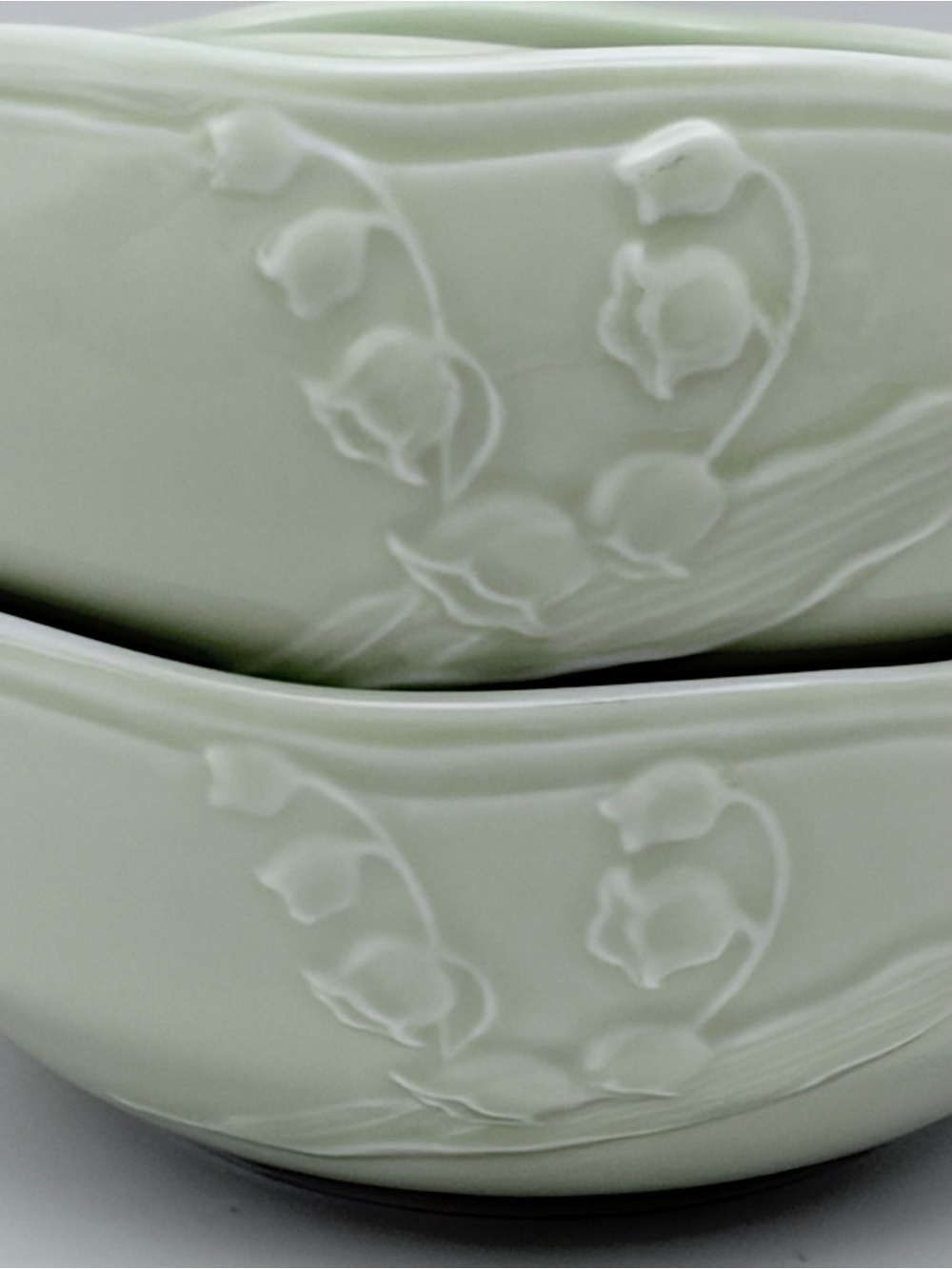 Celadon Green, Hanae Mori Dinnerware, 2 Small Ceramic Bowls with Handles, Japan